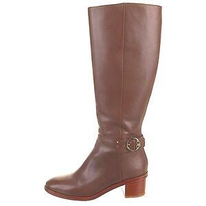 Tory Burch tall brown leather boots zip up knee high heeled chunky fall boots